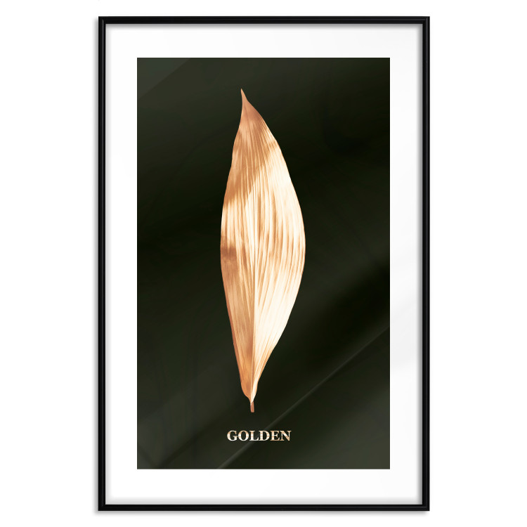 Poster Modest Elegance - plant composition of a golden leaf on a black background 130524 additionalImage 17