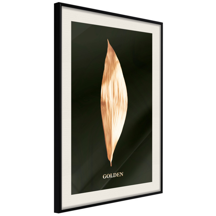 Poster Modest Elegance - plant composition of a golden leaf on a black background 130524 additionalImage 2
