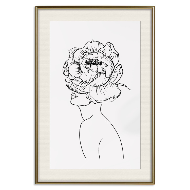 Wall Poster Face of Youth - line art portrait of a woman with flowers on a light background 130824 additionalImage 20