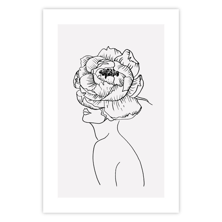 Wall Poster Face of Youth - line art portrait of a woman with flowers on a light background 130824 additionalImage 25