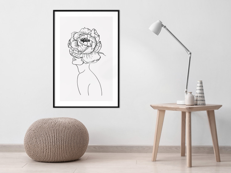 Wall Poster Face of Youth - line art portrait of a woman with flowers on a light background 130824 additionalImage 23