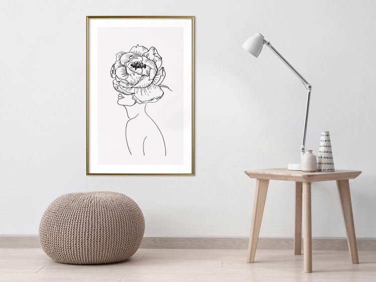Wall Poster Face of Youth - line art portrait of a woman with flowers on a light background 130824 additionalImage 13