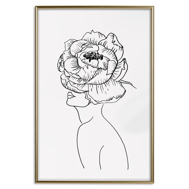 Wall Poster Face of Youth - line art portrait of a woman with flowers on a light background 130824 additionalImage 21
