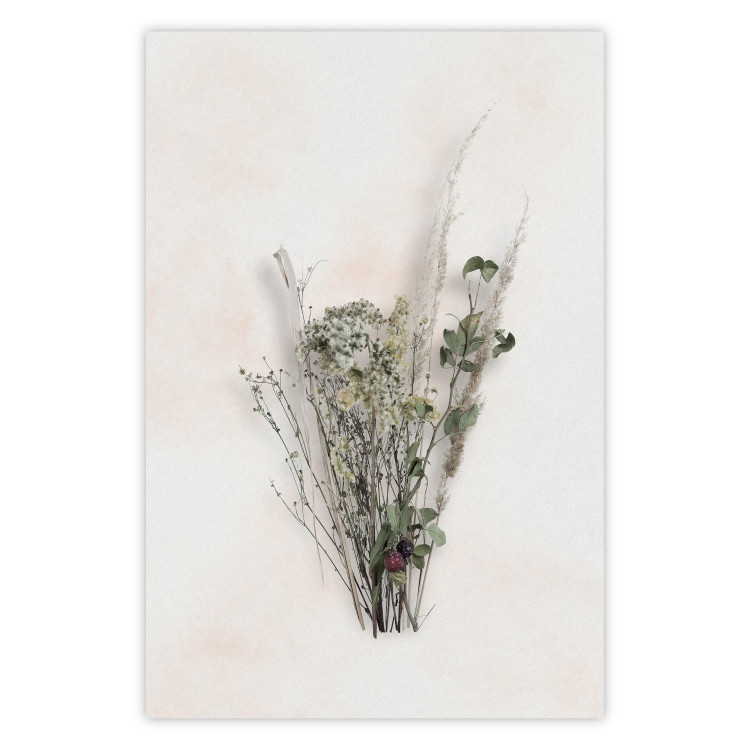 Poster Autumn Bouquet - bunch of green plants and flowers on a light background 131824