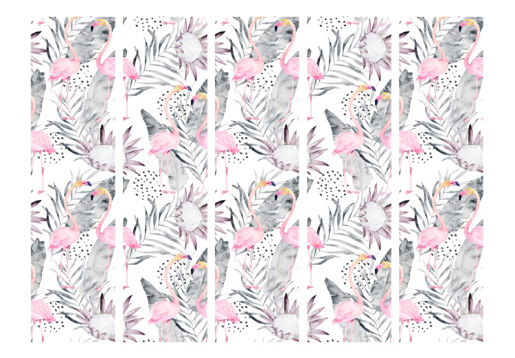Room Divider Screen Flamingos and Branches II (5-piece) - pink birds and pastel flowers 132524 additionalImage 3