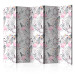 Room Divider Screen Flamingos and Branches II (5-piece) - pink birds and pastel flowers 132524