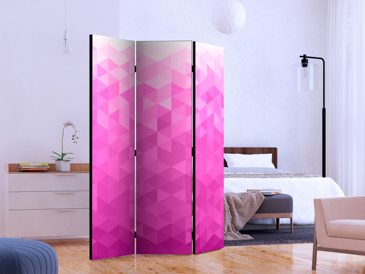 Room Divider Screen Pink Pixel (3-piece) - modern geometric ombre mosaic 132724 additionalImage 2