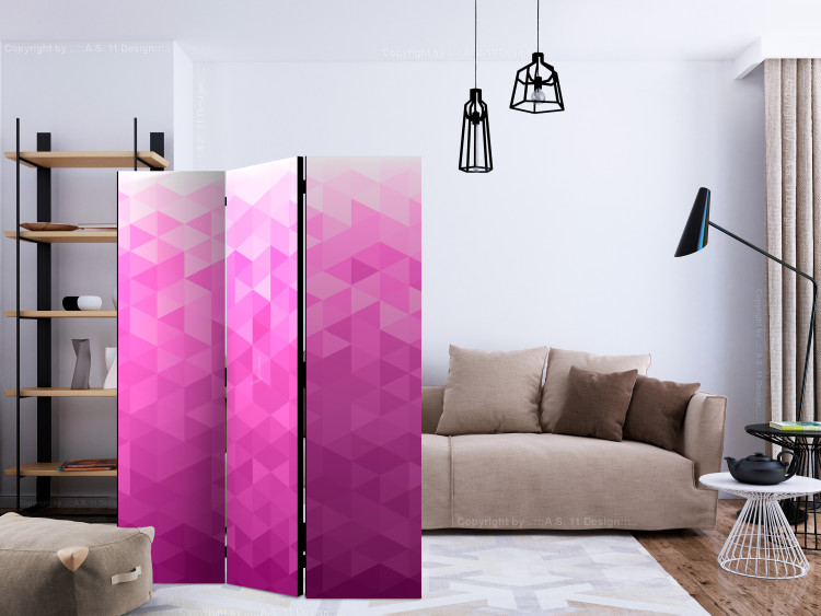 Room Divider Screen Pink Pixel (3-piece) - modern geometric ombre mosaic 132724 additionalImage 4