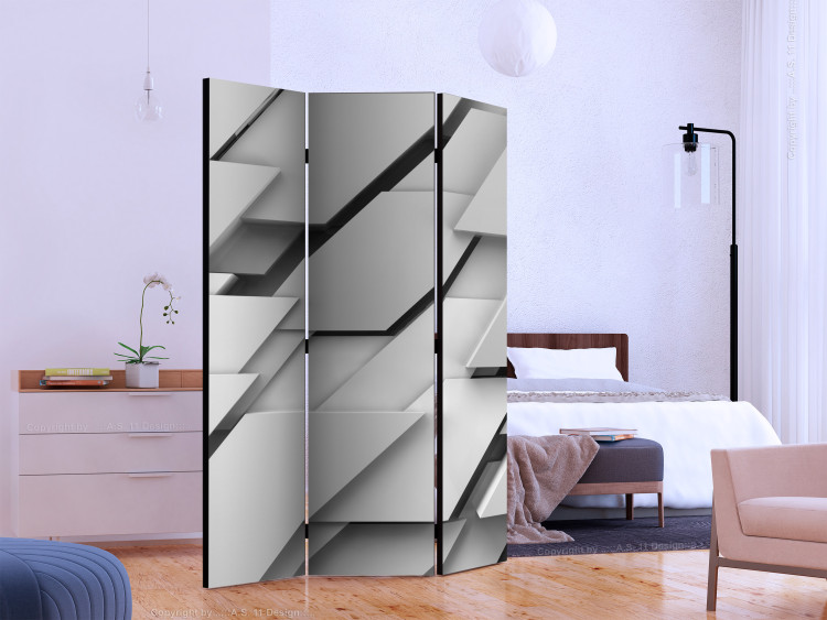 Room Divider Screen Edge of Gray (3-piece) - artistic geometric abstraction 132824 additionalImage 2