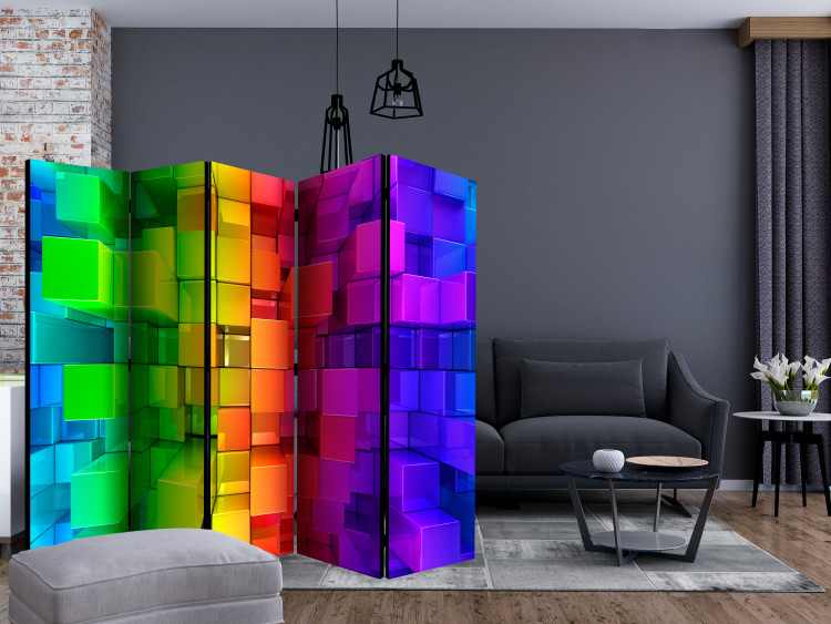 Room Divider Colorful Puzzle II (5-piece) - colorful geometric 3D blocks 132924 additionalImage 4