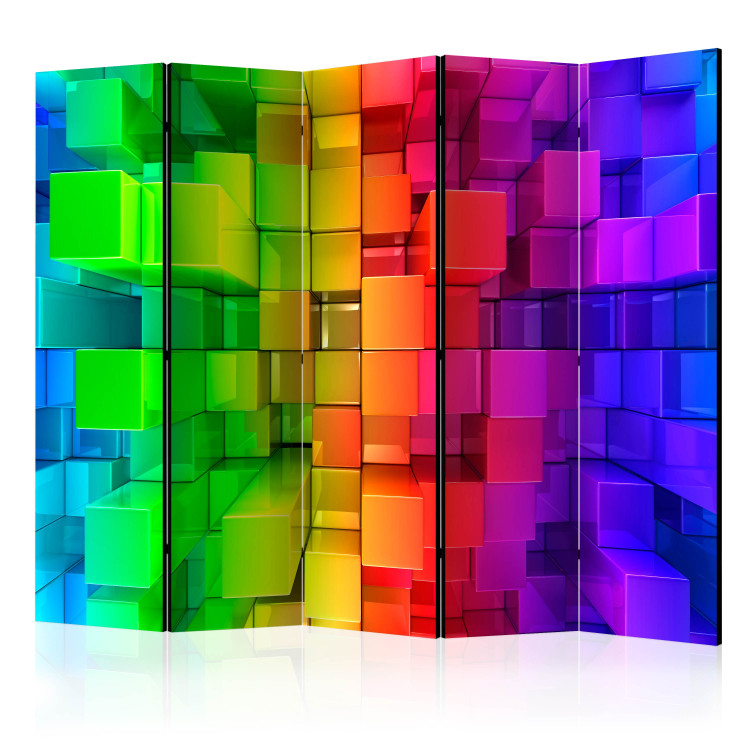 Room Divider Colorful Puzzle II (5-piece) - colorful geometric 3D blocks 132924