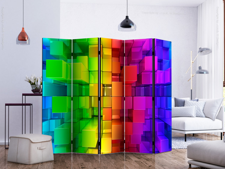 Room Divider Colorful Puzzle II (5-piece) - colorful geometric 3D blocks 132924 additionalImage 2