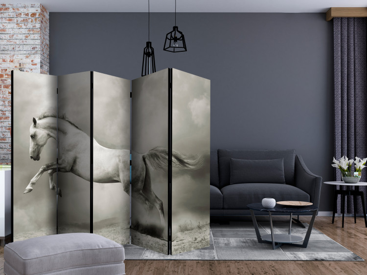 Room Divider Screen Wild Stallion II (5-piece) - galloping white horse and light smoke in the background 133324 additionalImage 4