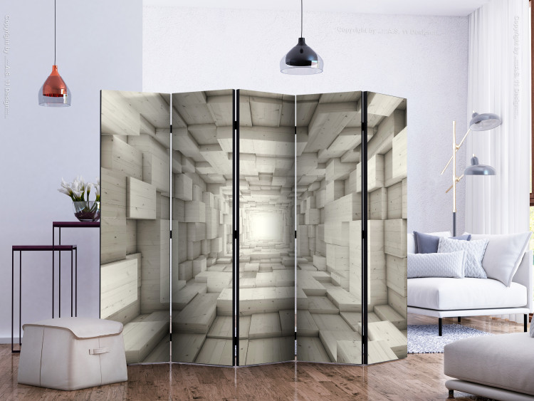 Room Divider Elevator II II - abstract tunnel with wooden geometric figures 133724 additionalImage 2