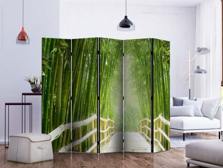 Room Divider Screen Magical Green World II - wooden bridge amidst a bamboo forest 134024 additionalImage 2