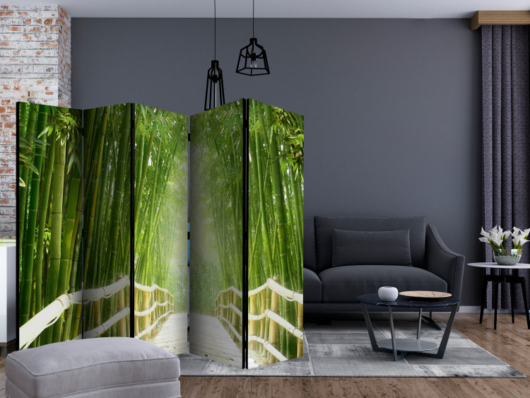 Room Divider Screen Magical Green World II - wooden bridge amidst a bamboo forest 134024 additionalImage 4