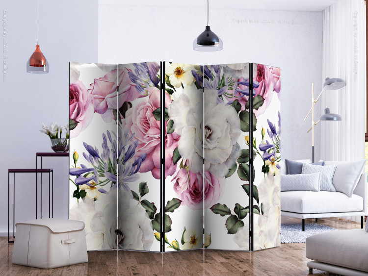Folding Screen Sentimental Garden II (5-piece) - colorful flowers on a white background 134324 additionalImage 2