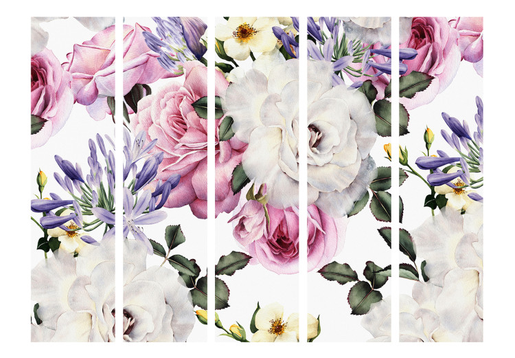 Folding Screen Sentimental Garden II (5-piece) - colorful flowers on a white background 134324 additionalImage 3