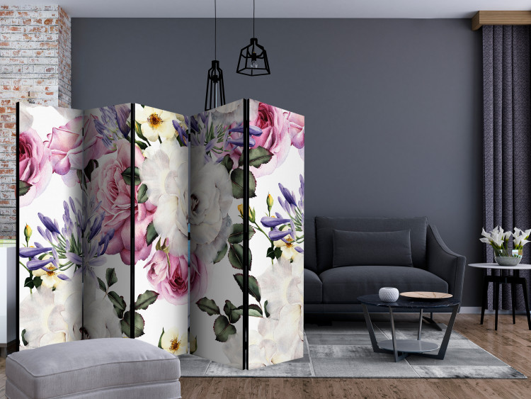 Folding Screen Sentimental Garden II (5-piece) - colorful flowers on a white background 134324 additionalImage 4
