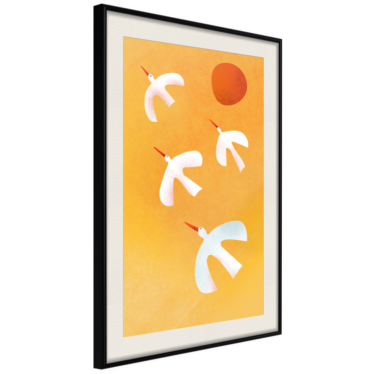 Wall Poster Stork Games - four white flying animals against a yellow sky 135724 additionalImage 19