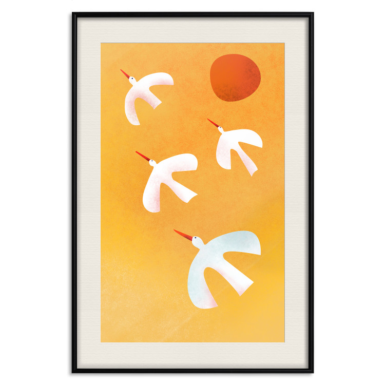 Wall Poster Stork Games - four white flying animals against a yellow sky 135724 additionalImage 3