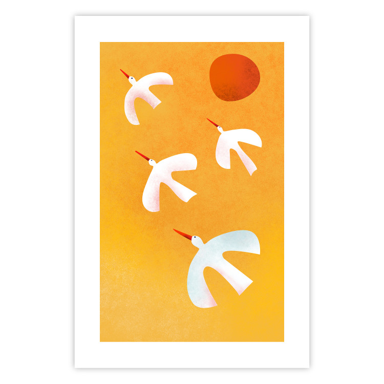 Wall Poster Stork Games - four white flying animals against a yellow sky 135724 additionalImage 8