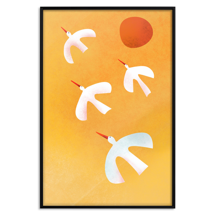 Wall Poster Stork Games - four white flying animals against a yellow sky 135724 additionalImage 7