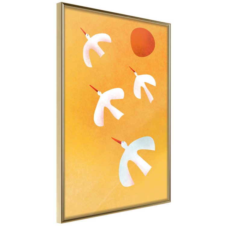 Wall Poster Stork Games - four white flying animals against a yellow sky 135724 additionalImage 22