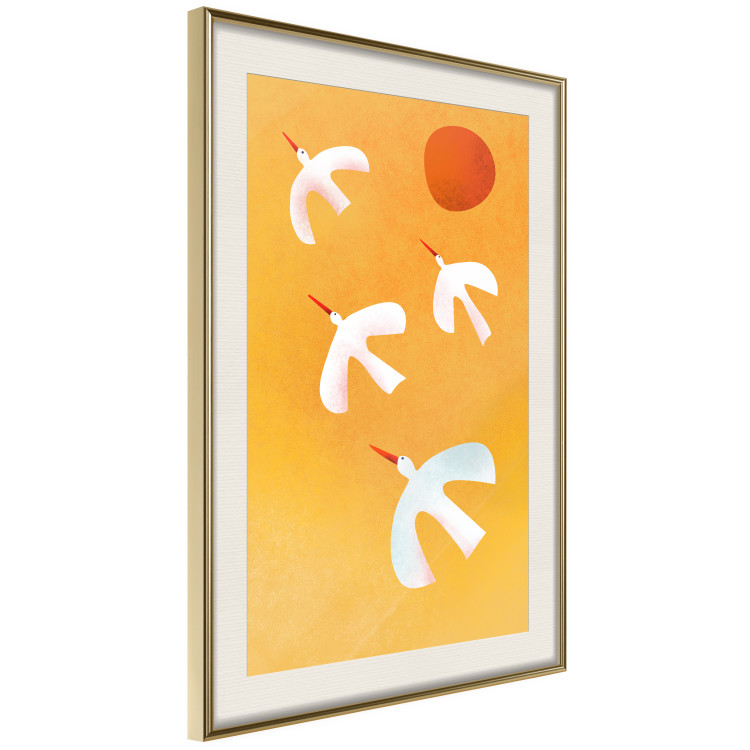 Wall Poster Stork Games - four white flying animals against a yellow sky 135724 additionalImage 18