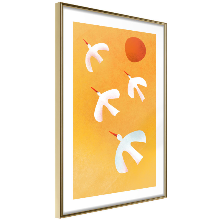 Wall Poster Stork Games - four white flying animals against a yellow sky 135724 additionalImage 20