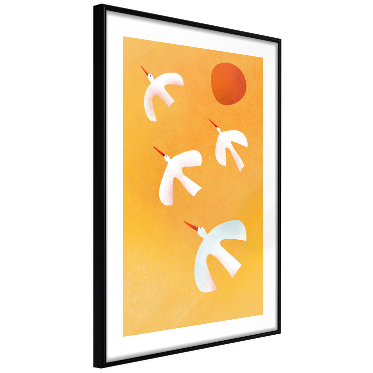 Wall Poster Stork Games - four white flying animals against a yellow sky 135724 additionalImage 15