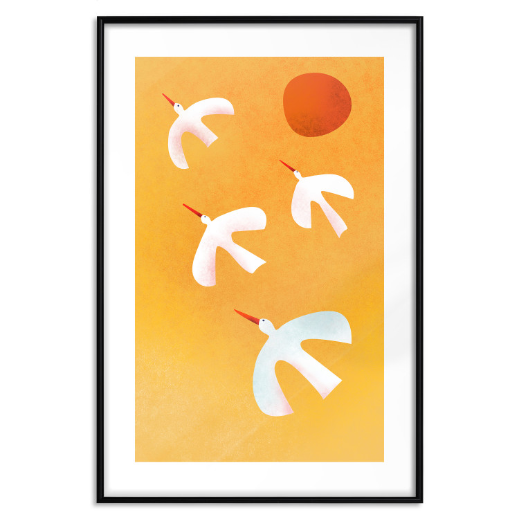 Wall Poster Stork Games - four white flying animals against a yellow sky 135724 additionalImage 5