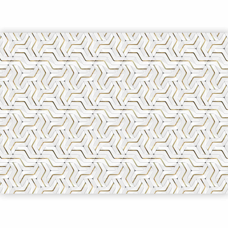 Photo Wallpaper Golden lines - an abstraction with a geometric motif of white elements 143324 additionalImage 1