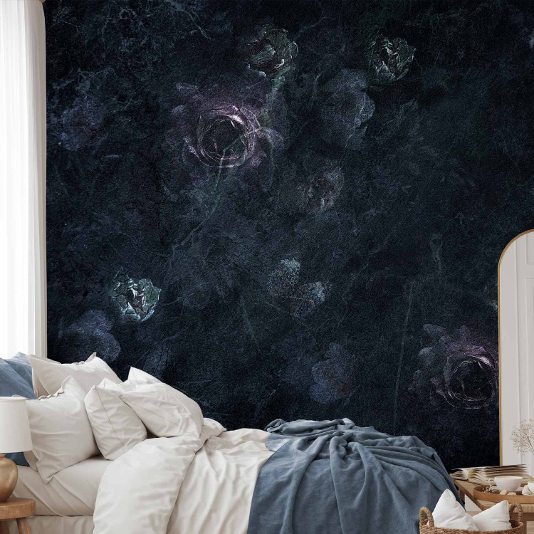 Wall Mural Dark roses - flowers on an artistic background in shades of blue 143524 additionalImage 2