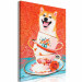 Paint by Number Kit Cheerful Dog - Laughing Shiba and Teacups on a Red Background 144524 additionalThumb 4