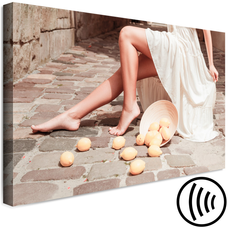 Canvas Art Print Lemons in the Sun (1-piece) - woman's legs and fruits lying on the street 145224 additionalImage 6