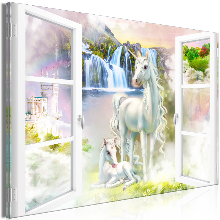 Canvas Print Unicorns Outside the Window - Fancy Colorful World of Imagination 145524 additionalImage 2