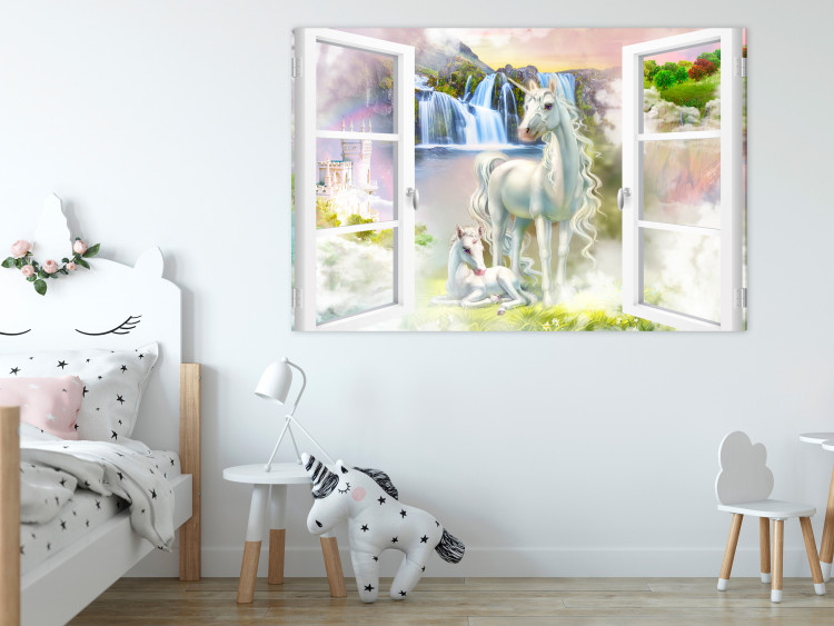 Canvas Print Unicorns Outside the Window - Fancy Colorful World of Imagination 145524 additionalImage 3