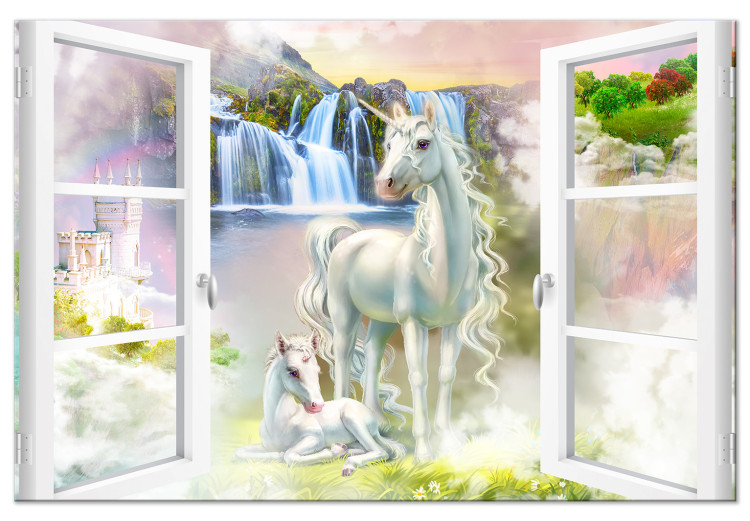 Canvas Print Unicorns Outside the Window - Fancy Colorful World of Imagination 145524