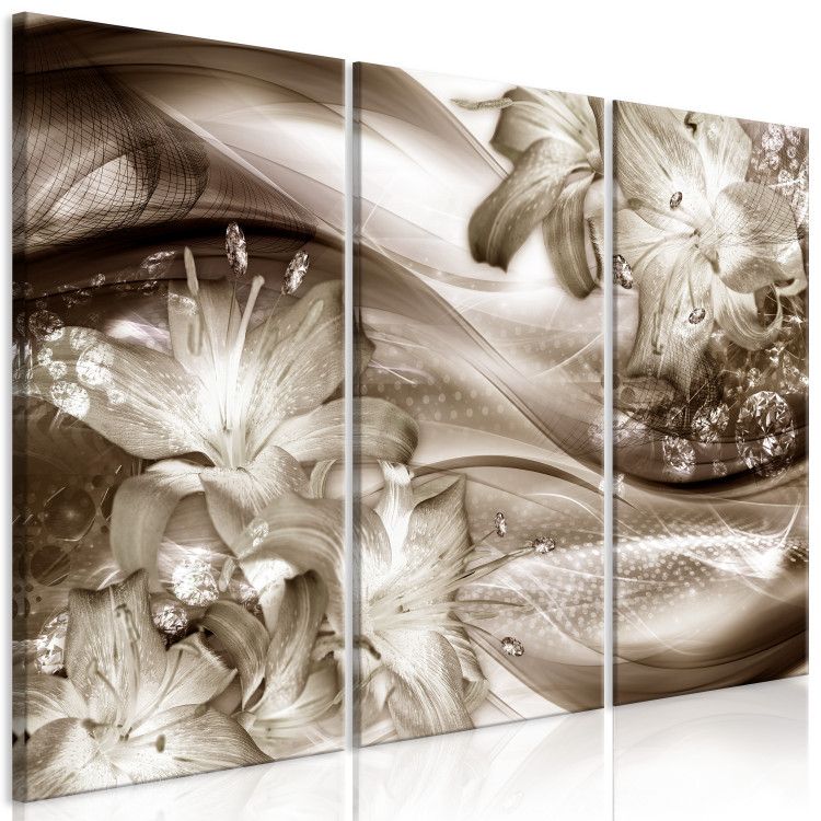 Canvas Sepia Lilies - Delicate Flowers in a Crystal Garden 146024 additionalImage 2