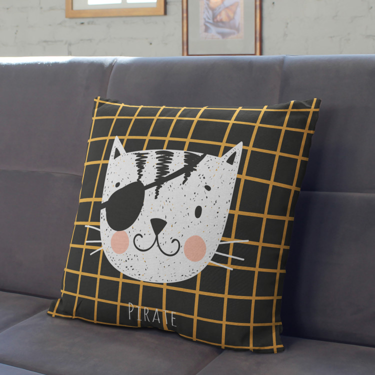 Decorative Microfiber Pillow Pirate cat - animal with an eye patch over one eye and fishnet motif cushions 147024 additionalImage 3