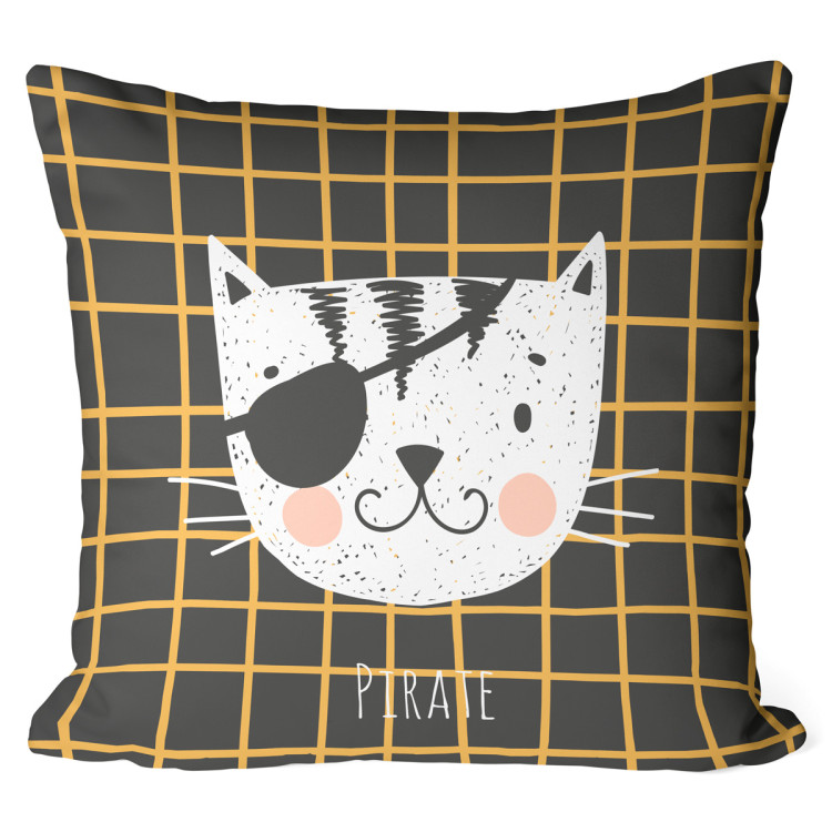 Decorative Microfiber Pillow Pirate cat - animal with an eye patch over one eye and fishnet motif cushions 147024