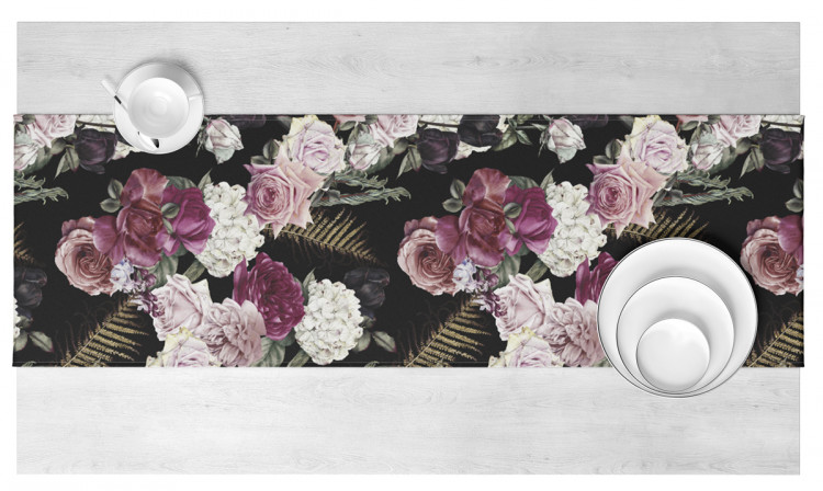Table Runner Mystical bouquet - rose flowers and hydrangea on black background 147224 additionalImage 3