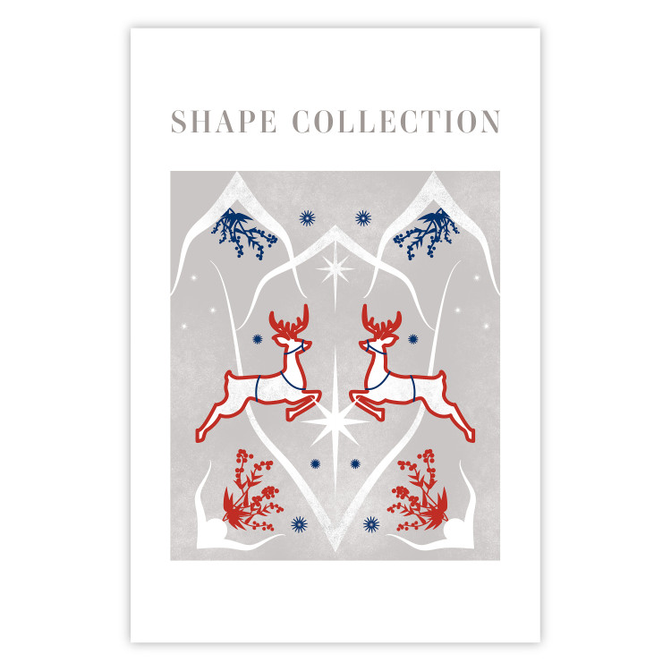 Wall Poster Festive Shapes - Jumping Deer and Blue Holly 148024