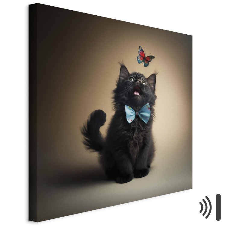 Canvas Print AI Cat - Animal in a Bow Tie Watching a Colorful Butterfly - Square 150124 additionalImage 8