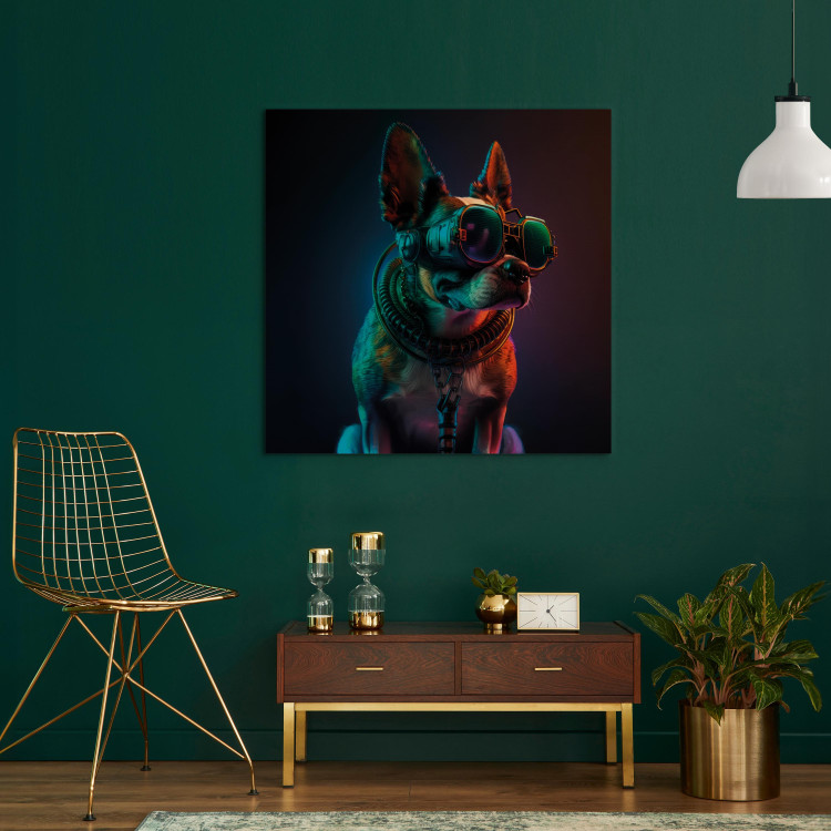 Canvas Print AI Boston Terrier Dog - Green Cyber Animal Wearing Cyberpunk Glasses - Square 150224 additionalImage 11