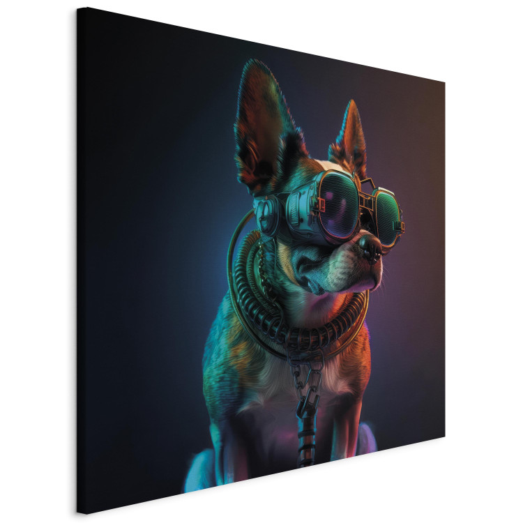 Canvas Print AI Boston Terrier Dog - Green Cyber Animal Wearing Cyberpunk Glasses - Square 150224 additionalImage 2