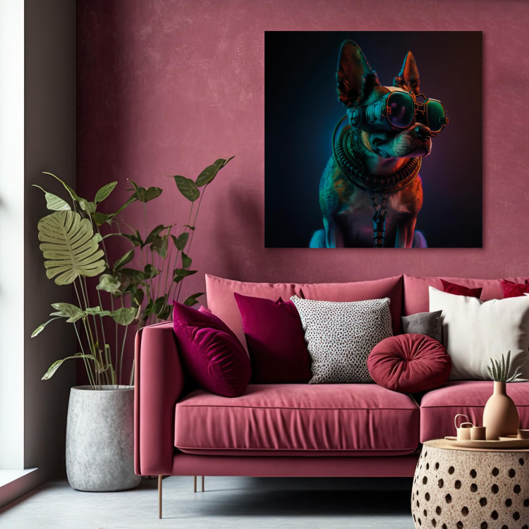 Canvas Print AI Boston Terrier Dog - Green Cyber Animal Wearing Cyberpunk Glasses - Square 150224 additionalImage 3