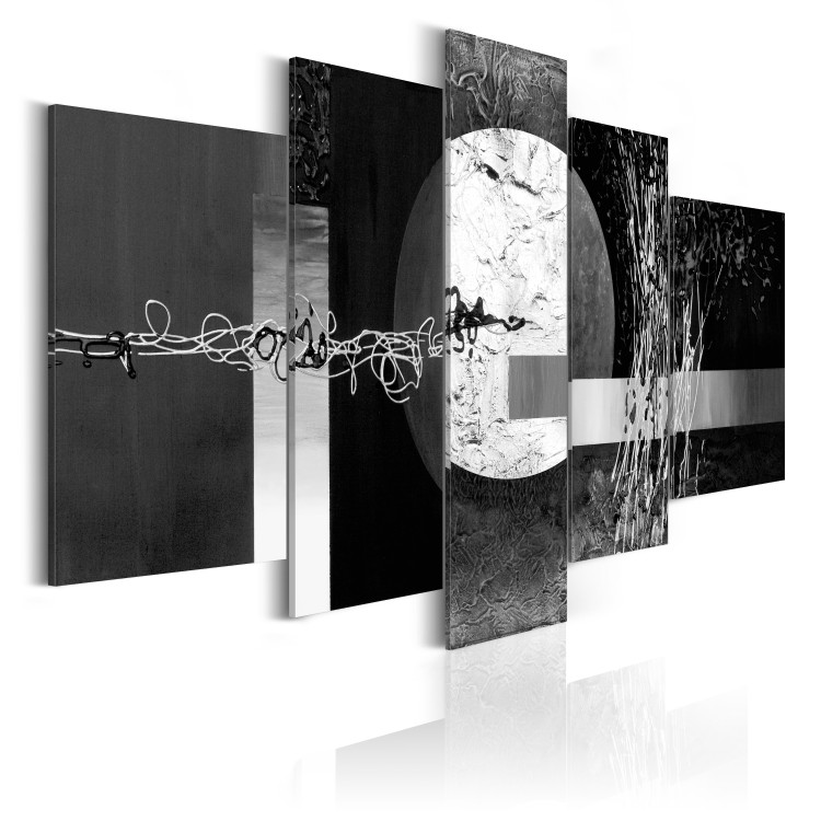 Canvas Full Moon (5-piece) - Black-and-white abstraction with a large white circle 47724 additionalImage 2