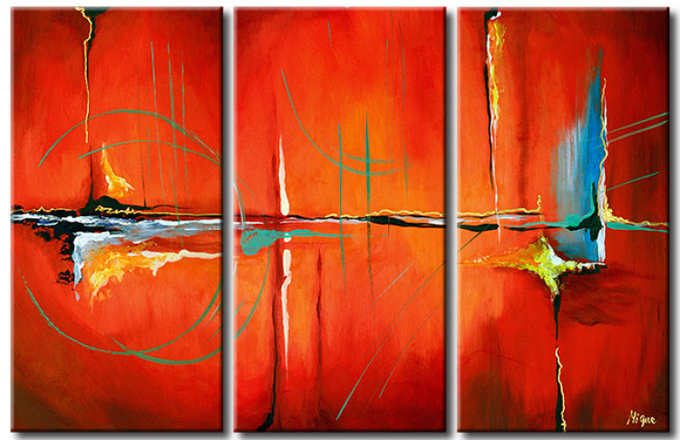 Canvas Art Print Tango with Fantasy (3-piece) - Red abstraction with splits 48324